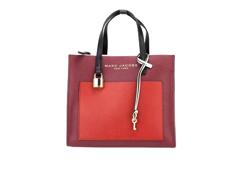 Marc Jacobs Grind Mini Pomegranate Colorblock Leather Tote Crossbody Handbag Gold