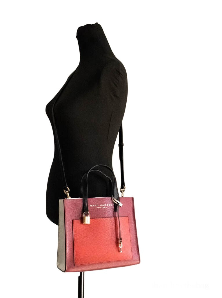 Marc Jacobs Grind Mini Pomegranate Colorblock Leather Tote Crossbody Handbag Gold