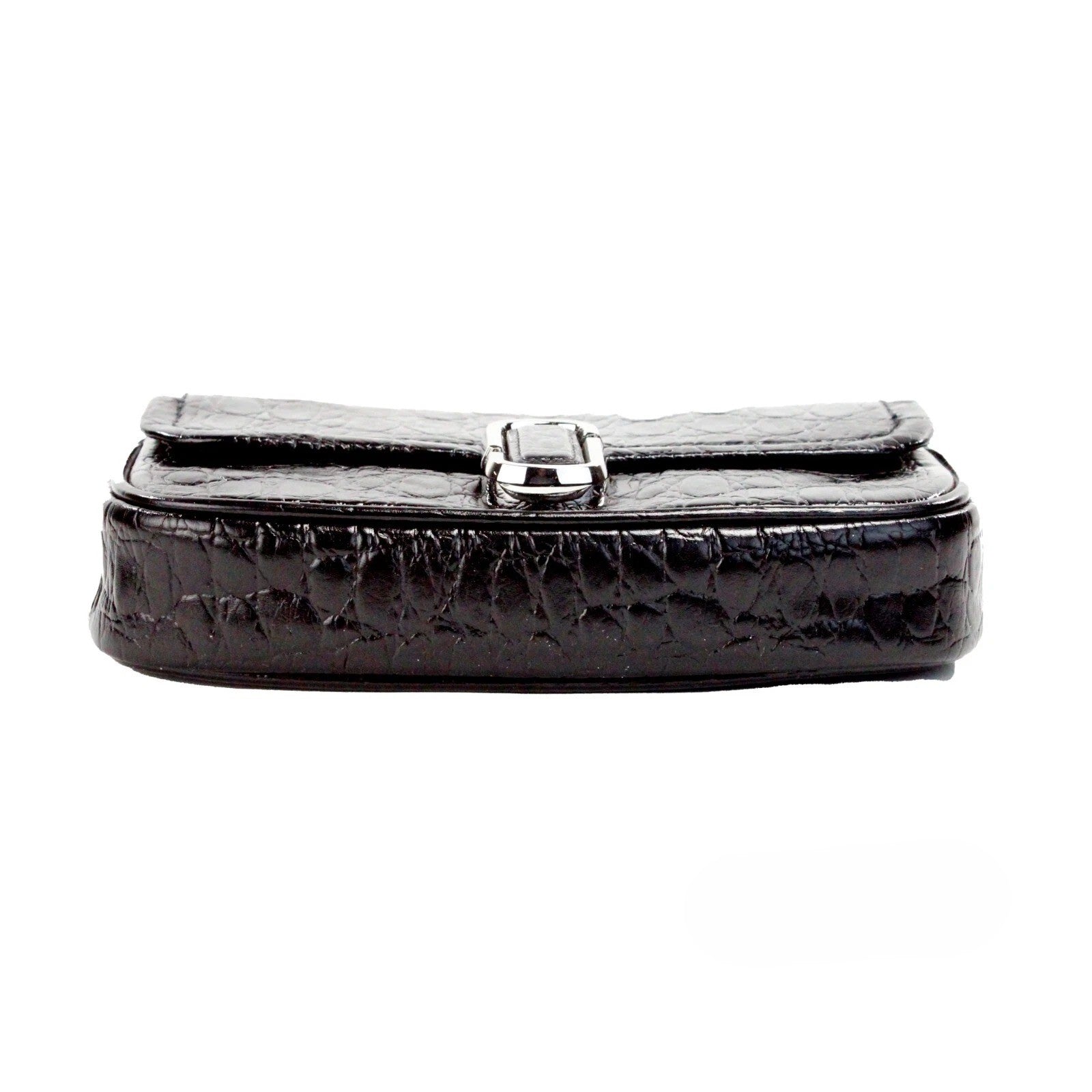 Marc Jacobs The Mini Shoulder Bag Black Embossed Leather Crossbody Silver