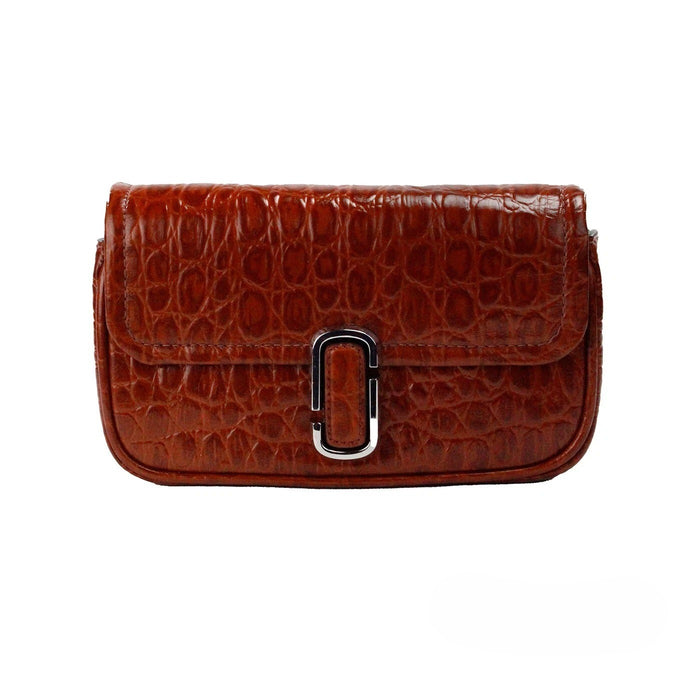 Marc Jacobs The Mini Shoulder Bag Spice Brown Embossed Leather Crossbody Silver