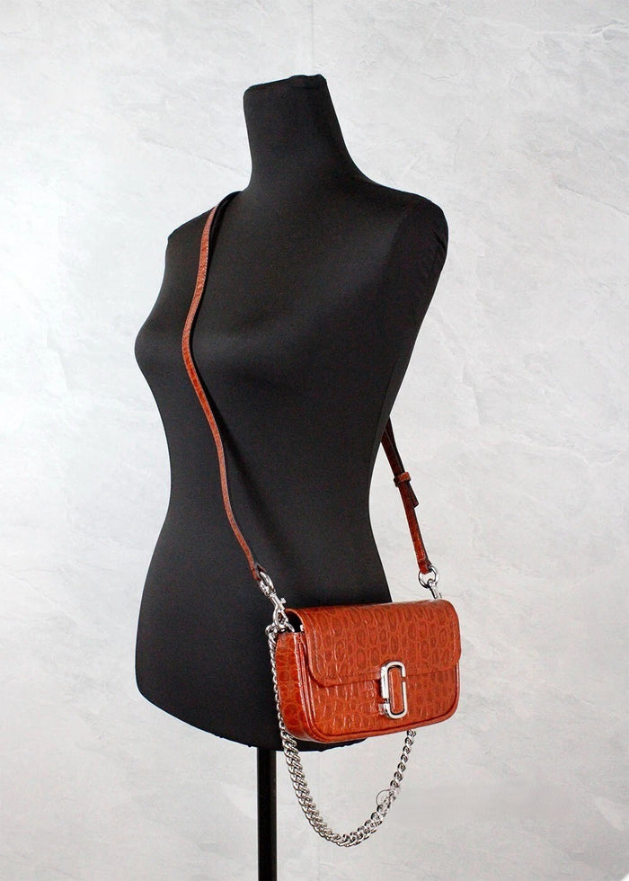 Marc Jacobs The Mini Shoulder Bag Spice Brown Embossed Leather Crossbody Silver