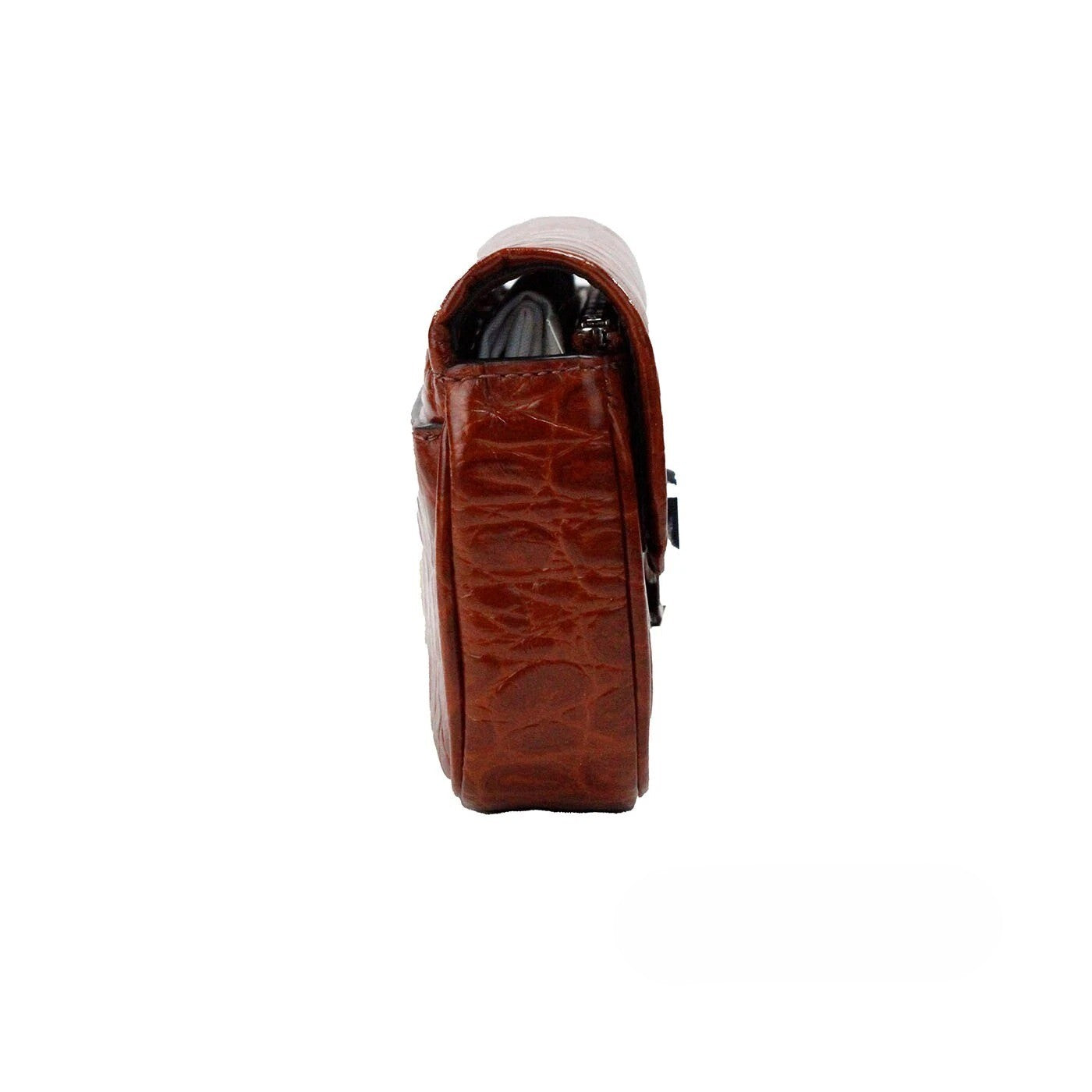 Marc Jacobs The Mini Shoulder Bag Spice Brown Embossed Leather Crossbody Silver