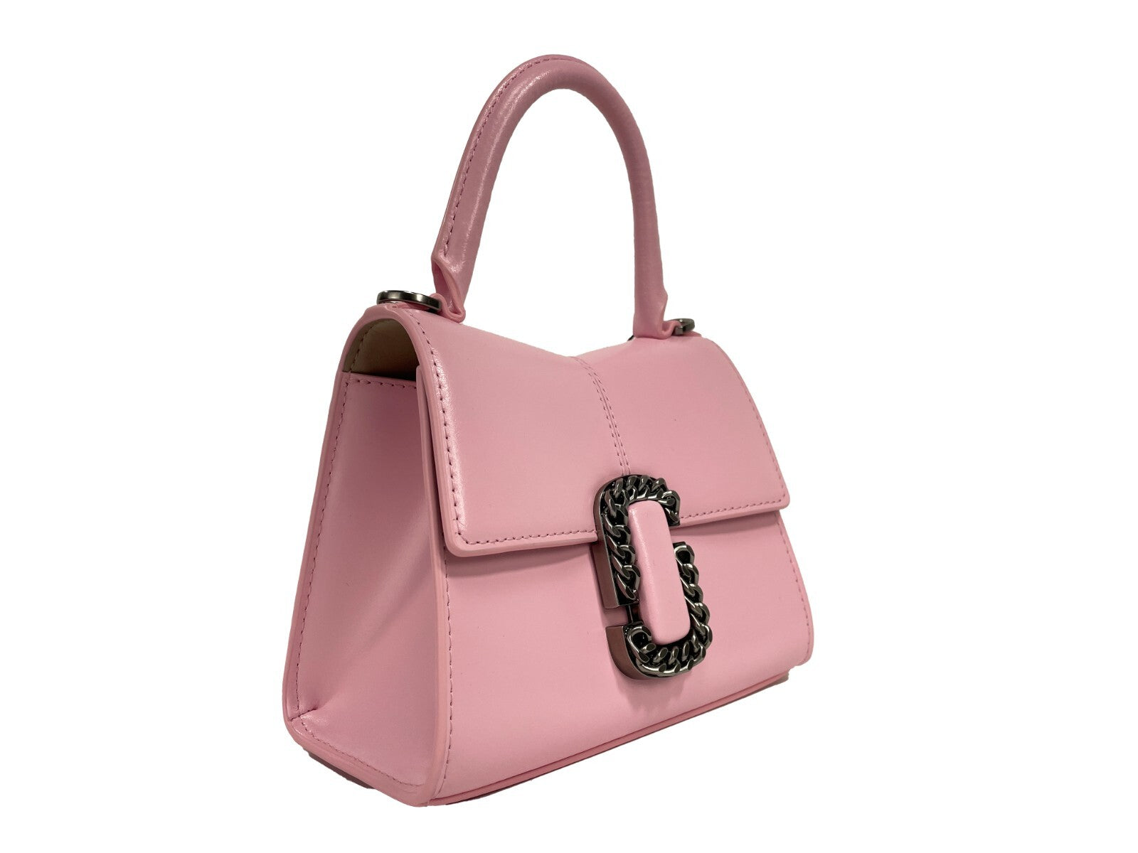 Marc Jacobs The St Mini Top Handle Satchel Crossbody Bag Silver Leather