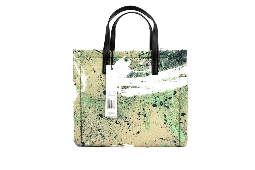 Marc Jacobs Mini Green Multi Splatter Paint Print Nylon Crossbody Tote Handbag Silver