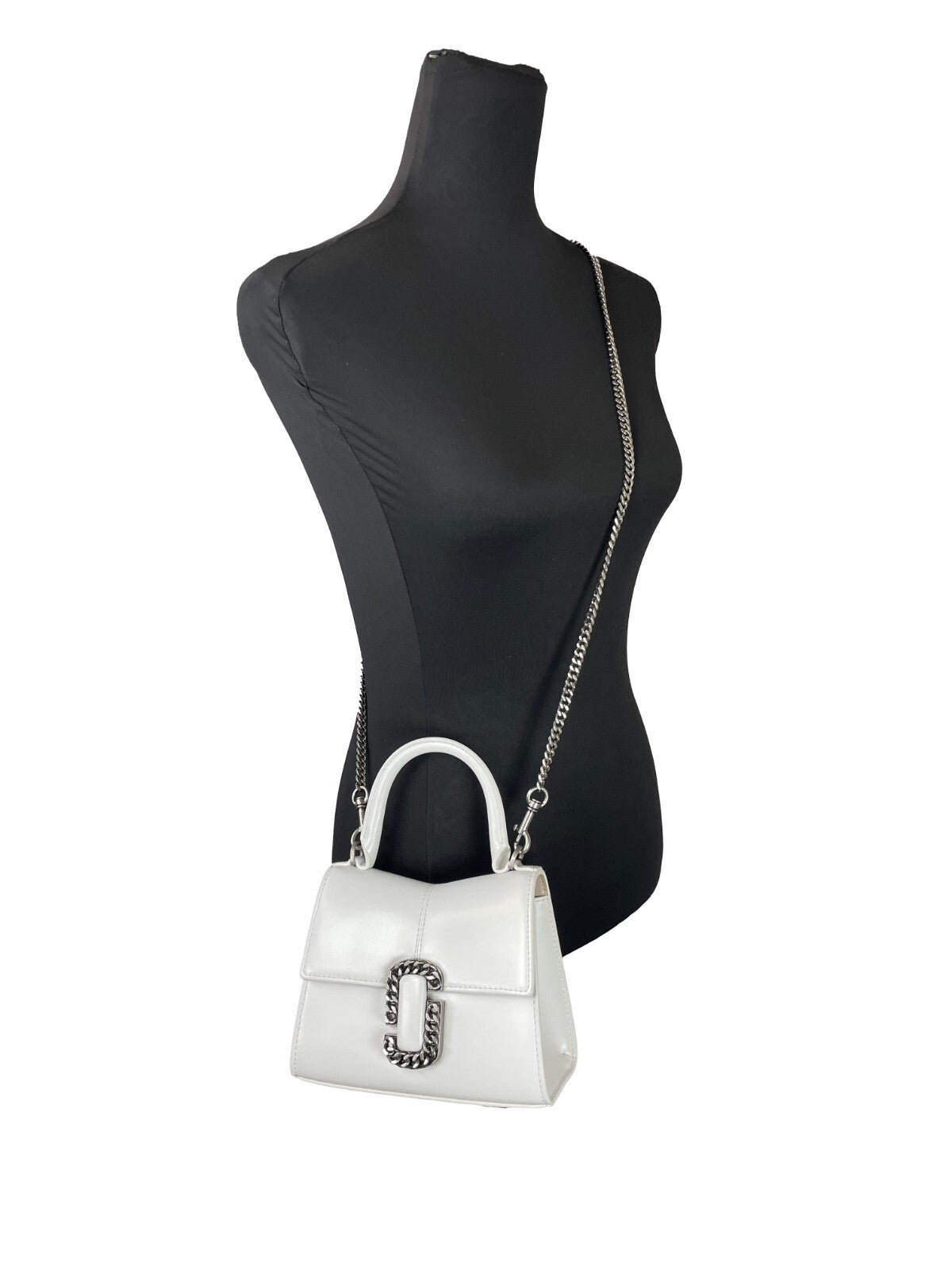 Marc Jacobs The St Mini Top Handle Satchel Crossbody Bag Silver Leather