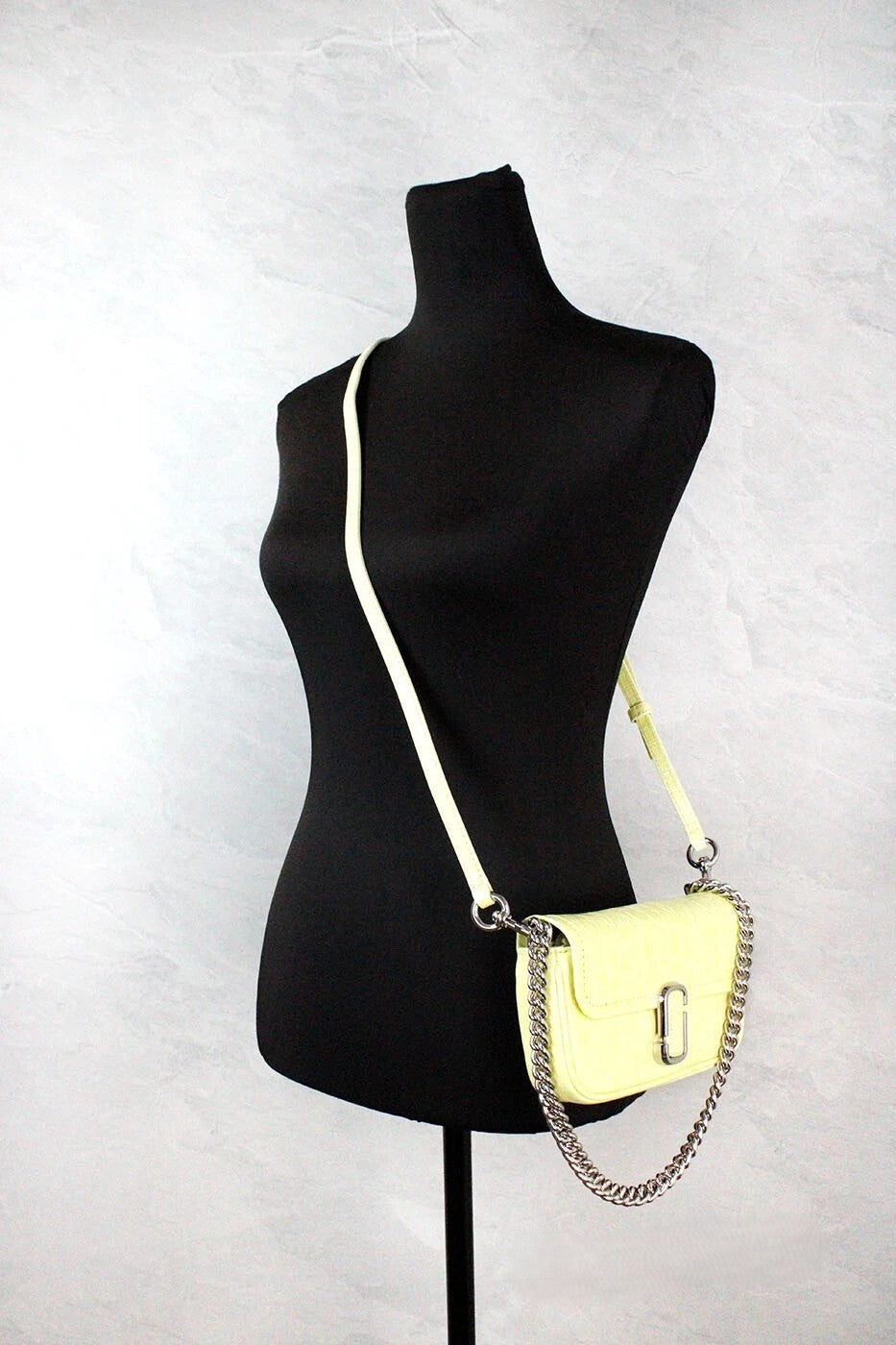 Marc Jacobs The Mini Shoulder Bag Yellow Embossed Leather Crossbody Silver