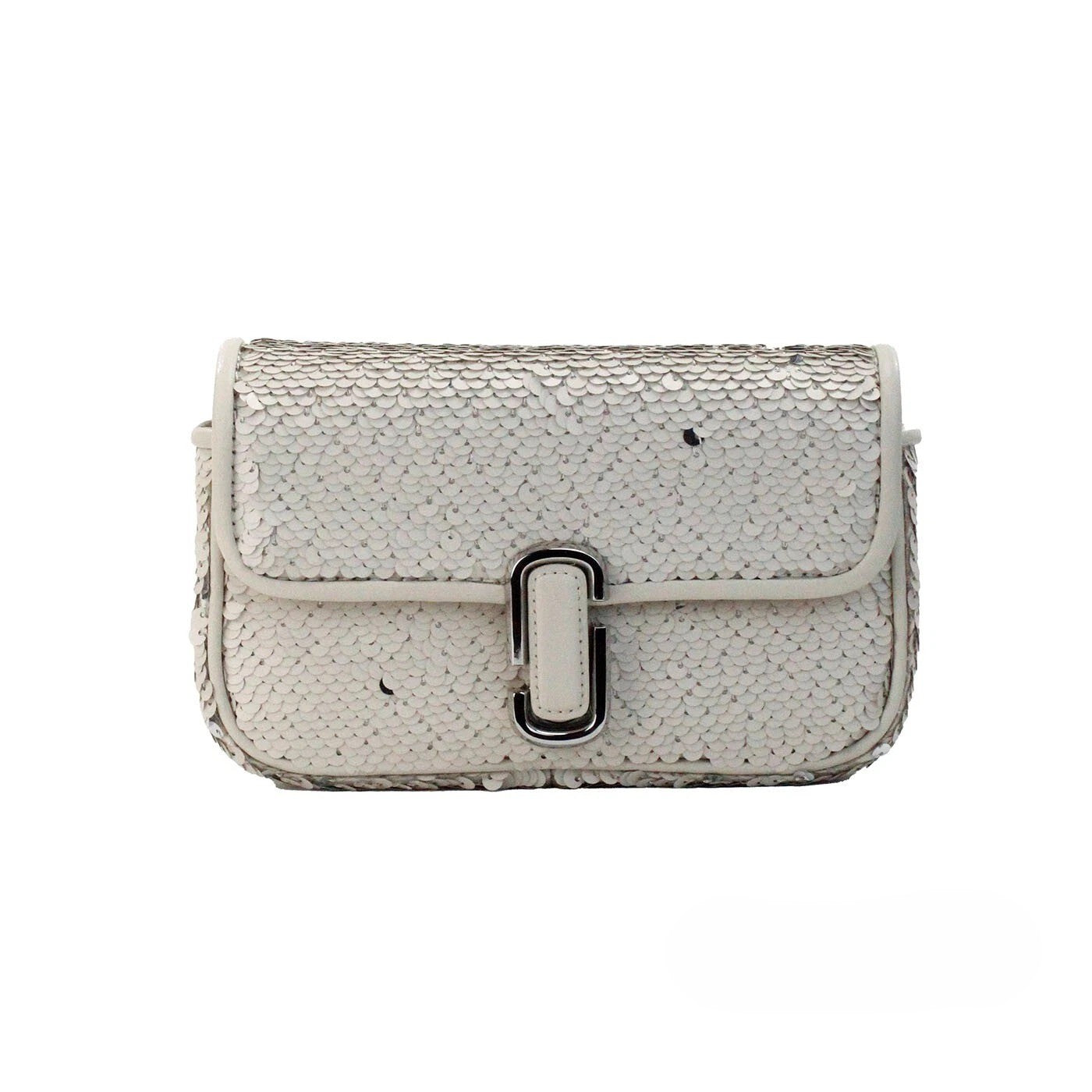 Marc Jacobs The Mini J Shoulder Bag Cream Sequined Crossbody Silver Leather