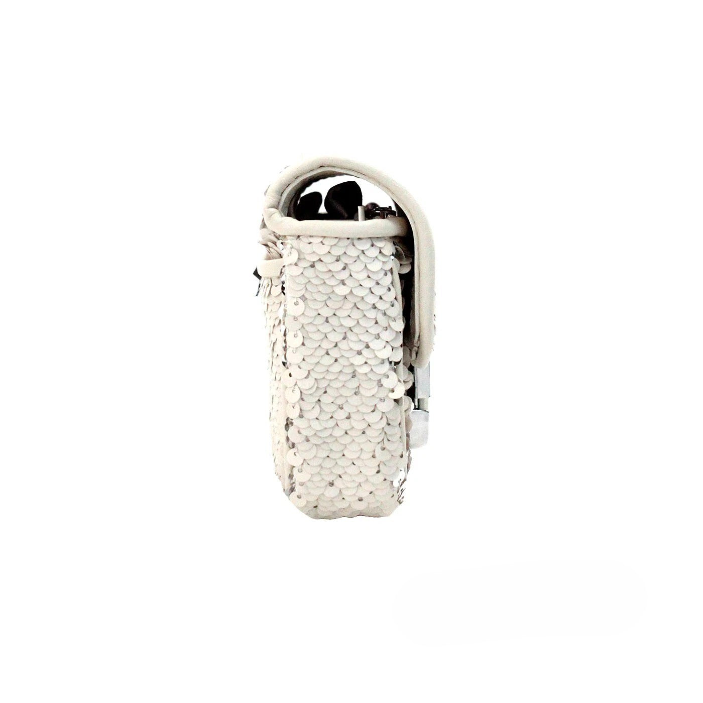 Marc Jacobs The Mini J Shoulder Bag Cream Sequined Crossbody Silver Leather
