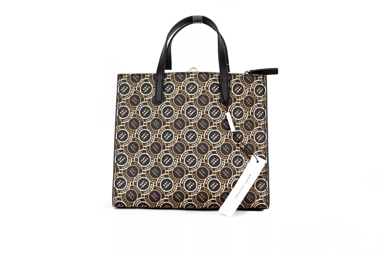 Marc Jacobs Mini Grind Signet Printed Leather Crossbody Tote Handbag Purse Gold