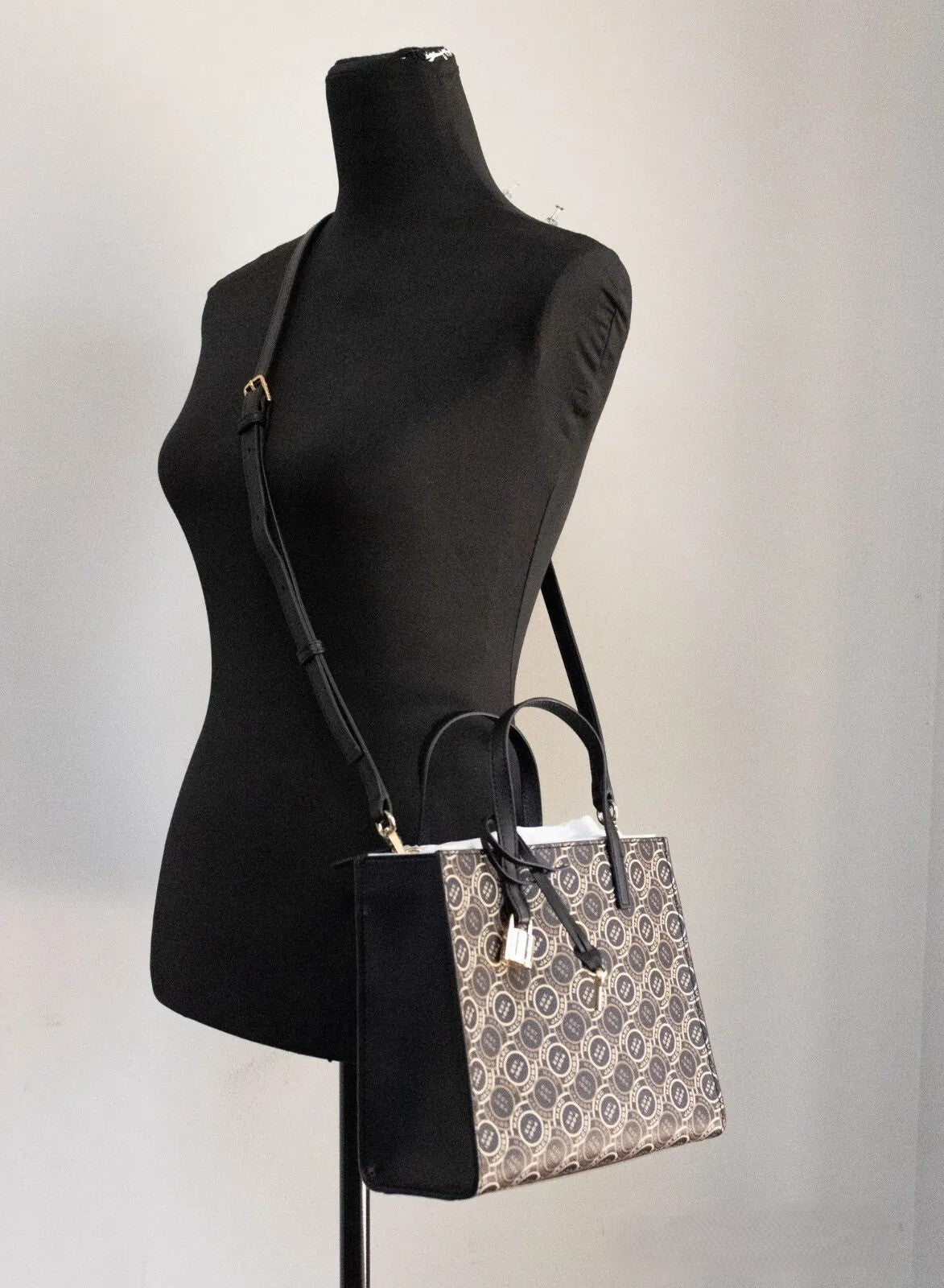 Marc Jacobs Mini Grind Signet Printed Leather Crossbody Tote Handbag Purse Gold