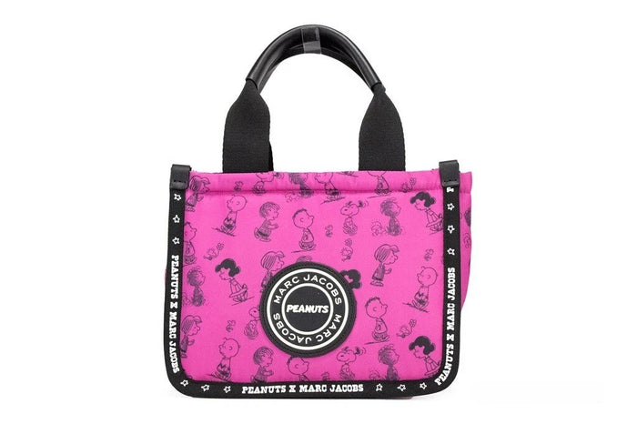Marc Jacobs X Peanuts Mini Fuchsia Fedora Puffy Nylon Tote Convertible Handbag Black