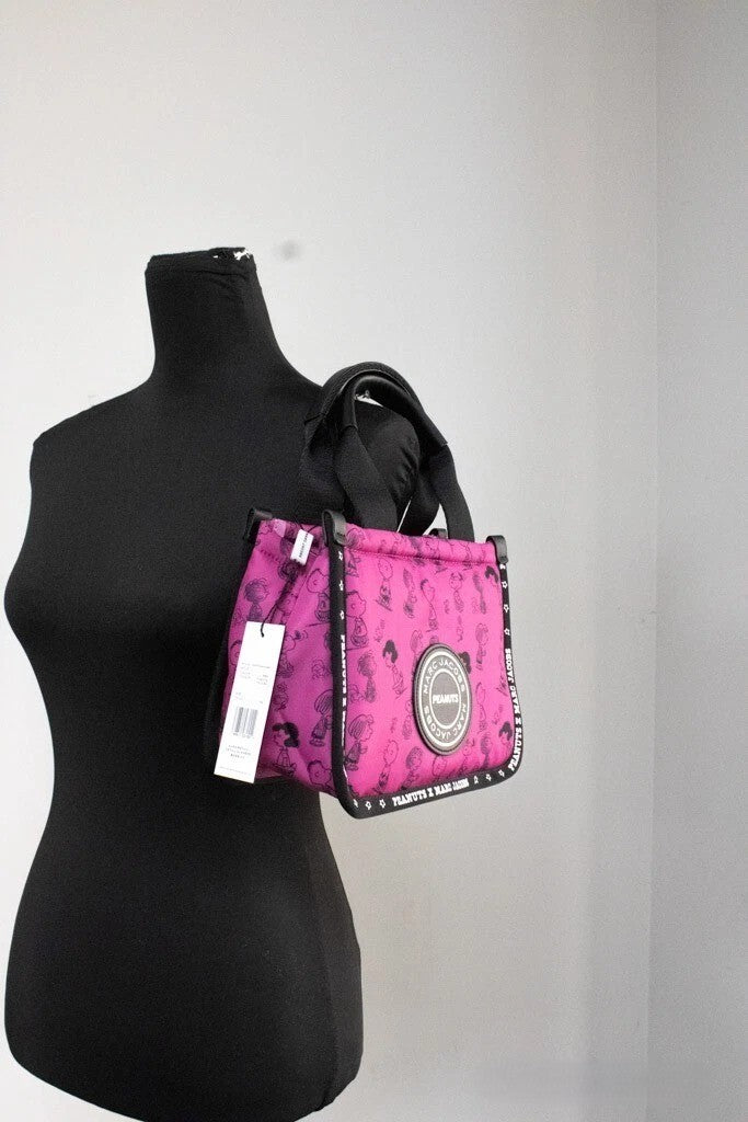 Marc Jacobs X Peanuts Mini Fuchsia Fedora Puffy Nylon Tote Convertible Handbag Black