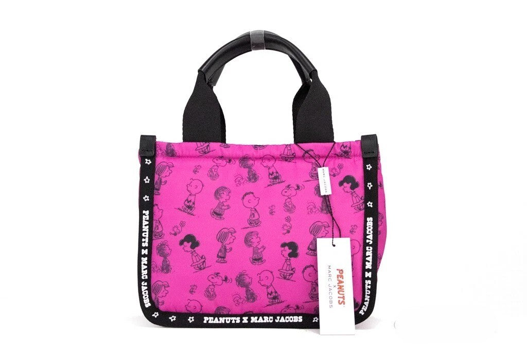 Marc Jacobs X Peanuts Mini Fuchsia Fedora Puffy Nylon Tote Convertible Handbag Black