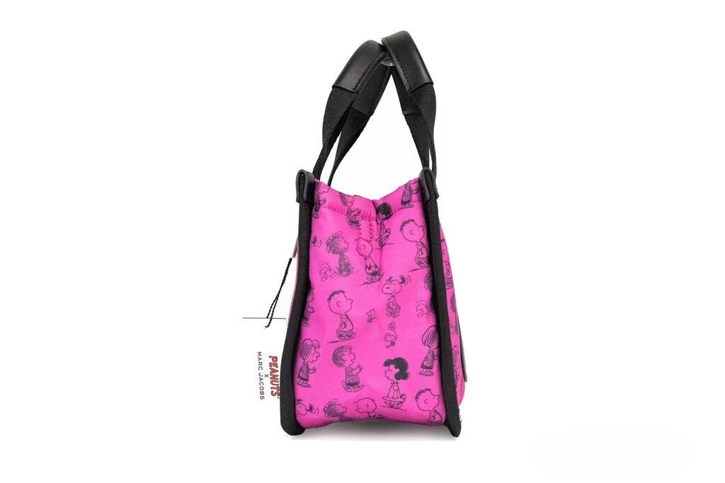 Marc Jacobs X Peanuts Mini Fuchsia Fedora Puffy Nylon Tote Convertible Handbag Black