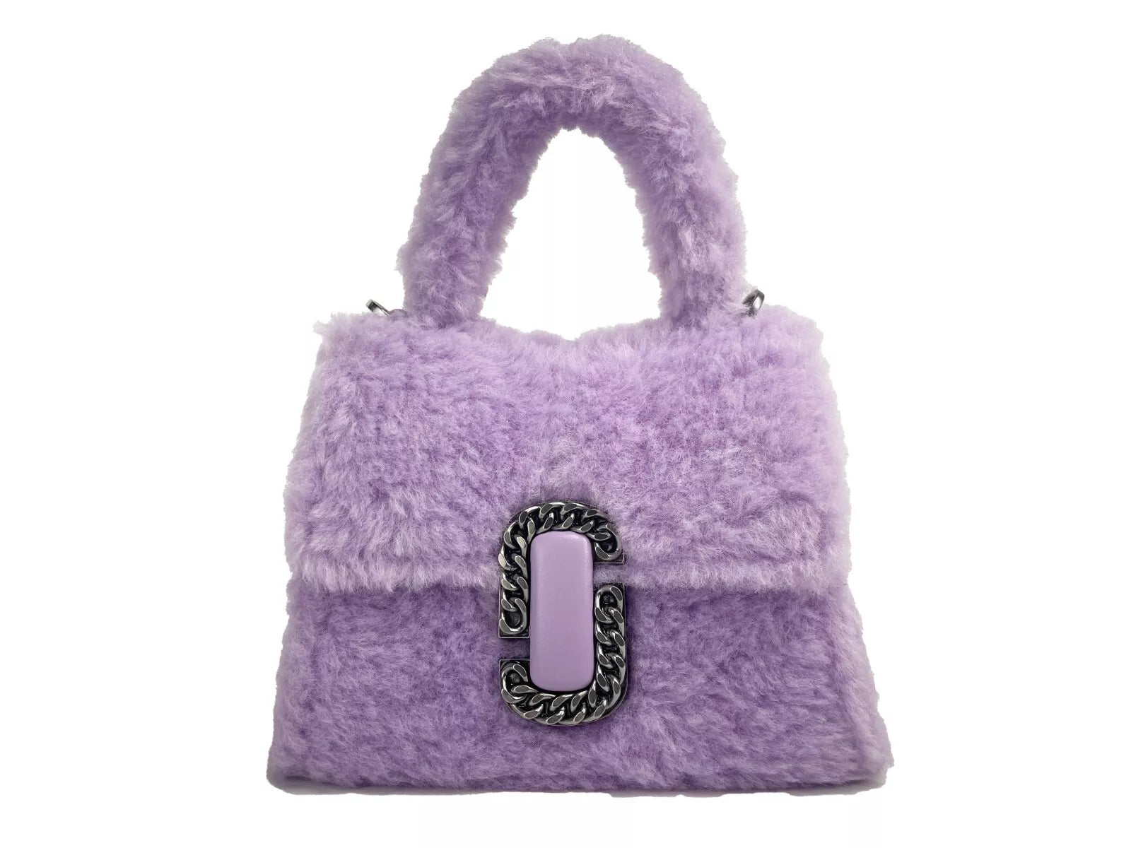 Marc Jacobs The St Mini Top Handle Satchel Crossbody Bag Silver Fur