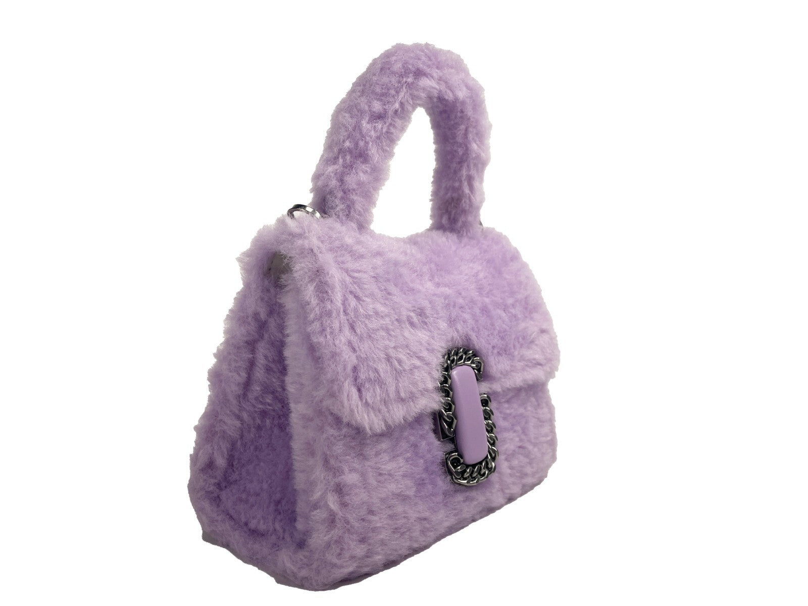 Marc Jacobs The St Mini Top Handle Satchel Crossbody Bag Silver Fur