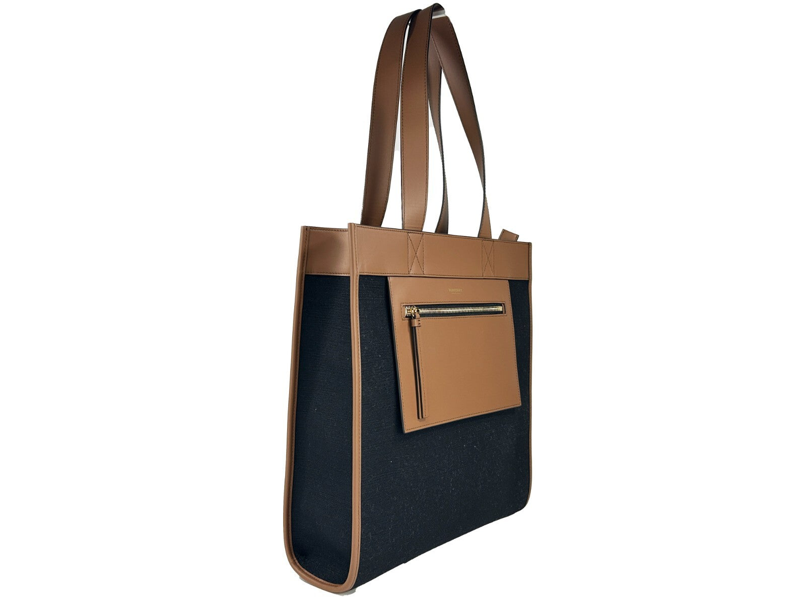 Burberry Small Pocket Tote Manzon Bag Purse Gold Canvas