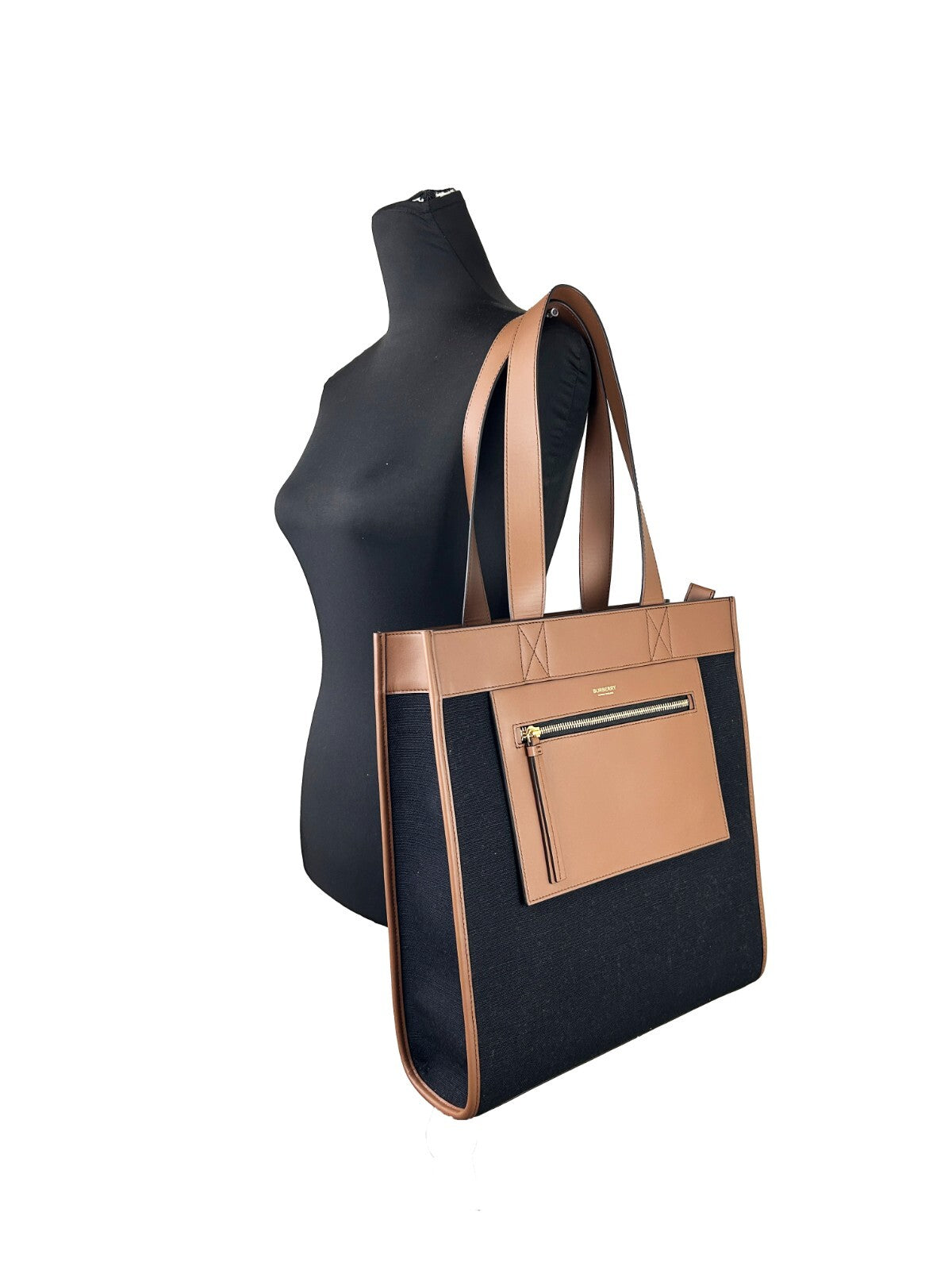 Burberry Small Pocket Tote Manzon Bag Purse Gold Canvas