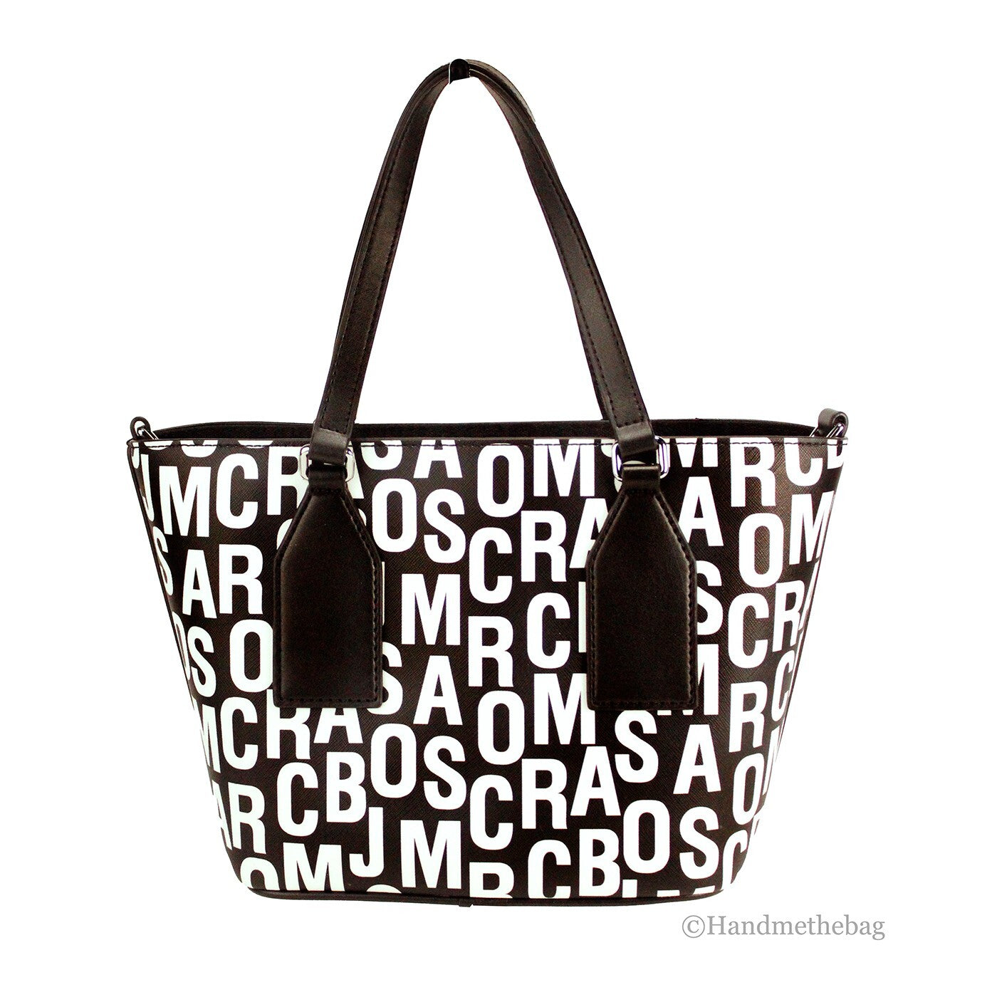 Marc Jacobs Small Black White Monogram Print Saffiano Leather Tote Crossbody Bag Silver