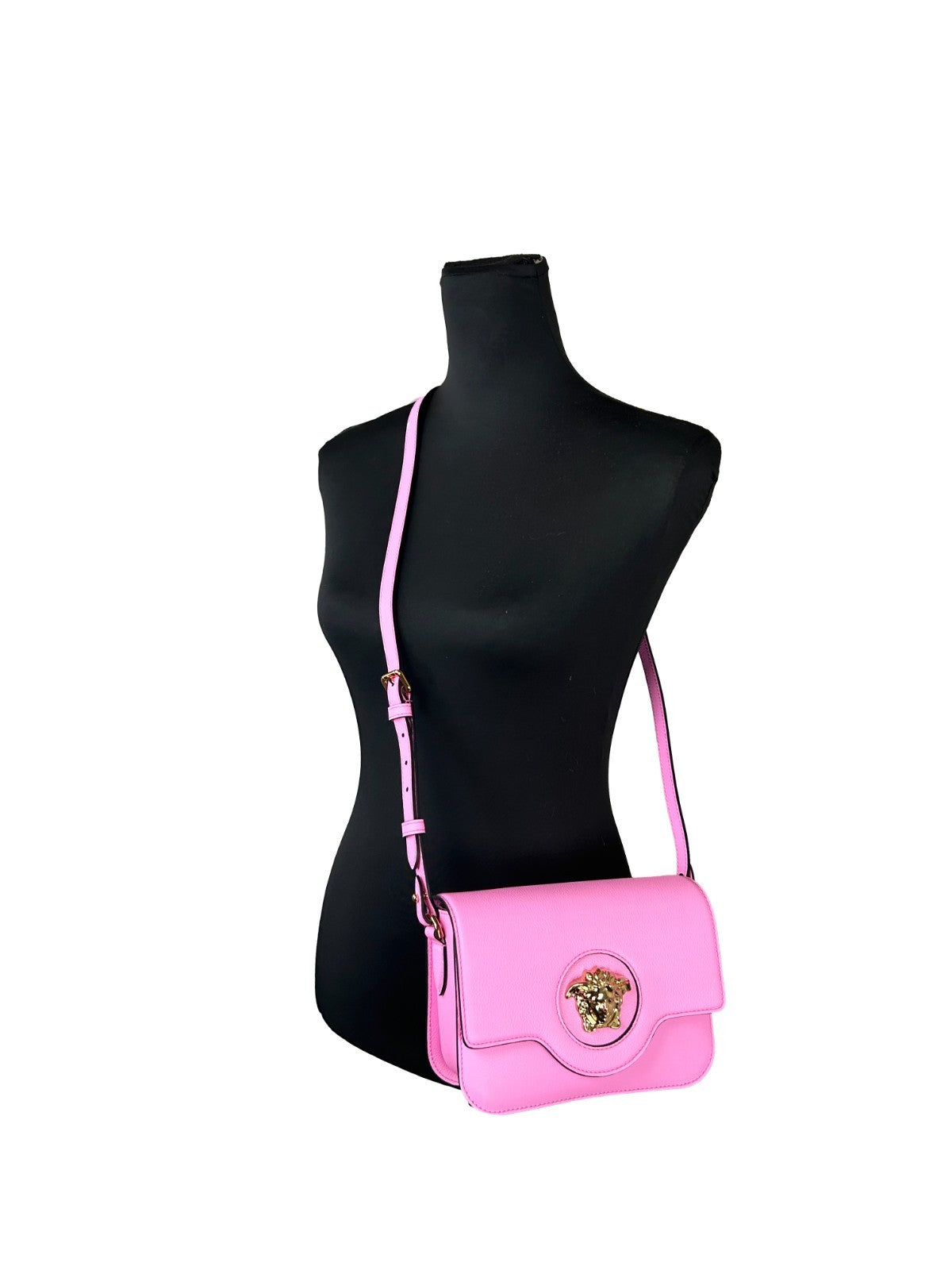 Versace La Medusa Pink Leather Shoulder Crossbody Bag Purse Gold