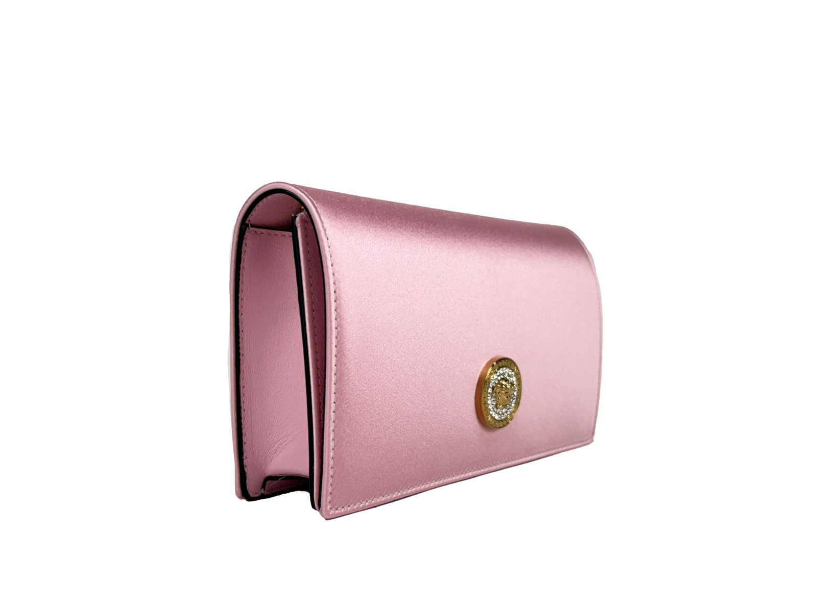 Versace Medusa Crystal Satin Mini Chain Crossbody Bag Purse Gold