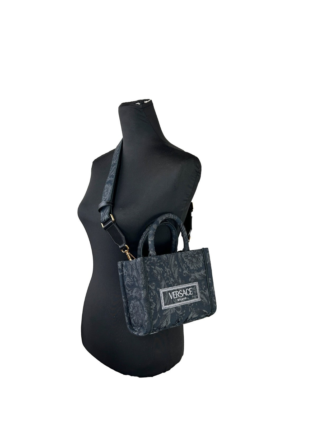 Versace Womens Extra Small Athena Shopping Bag Black Gold Canvas