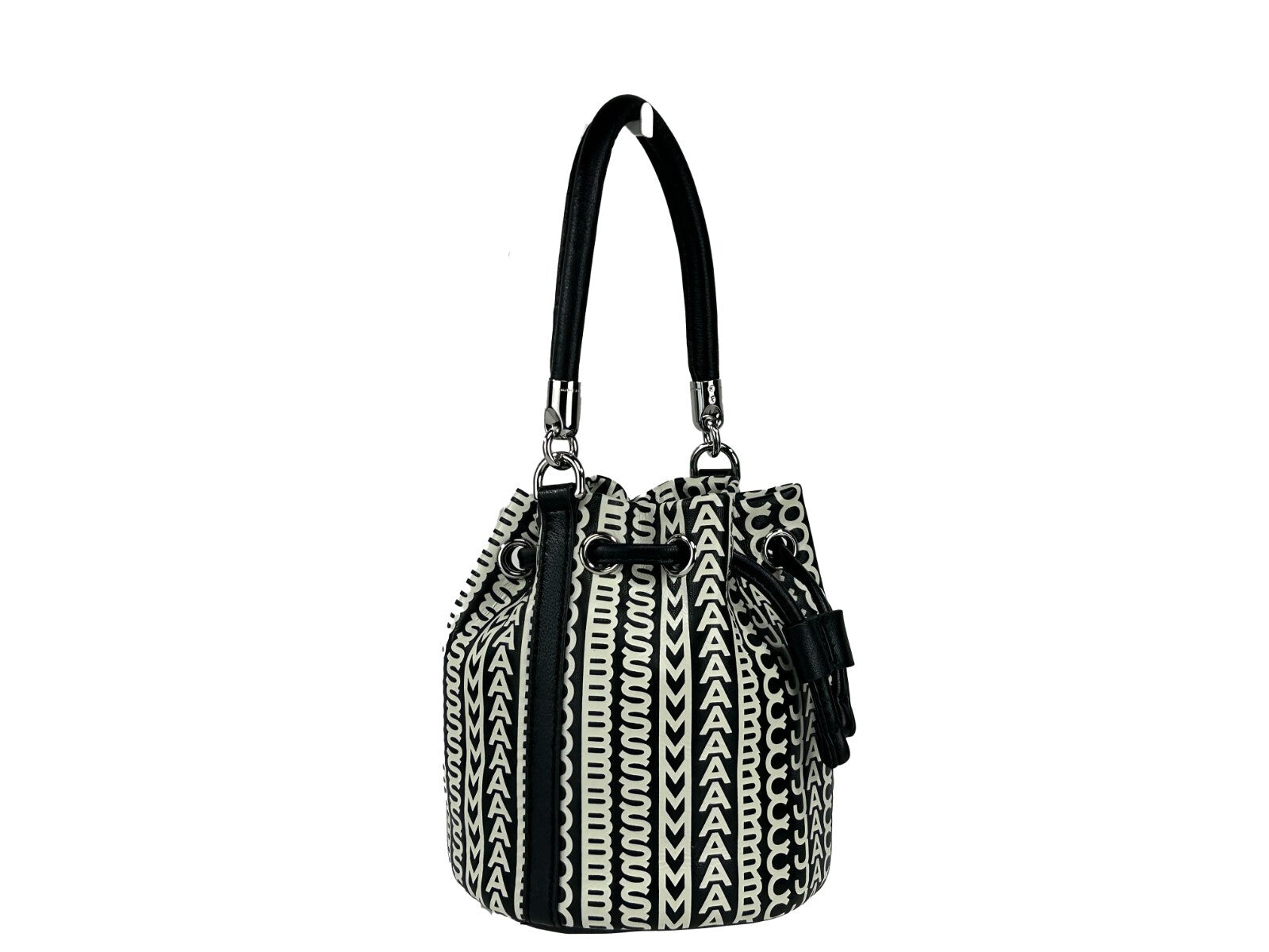 Marc Jacobs Mini Monogram Crossbody Bucket Bag Silver Leather