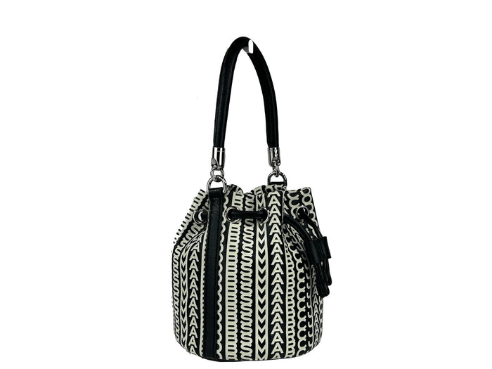 Marc Jacobs Mini Monogram Crossbody Bucket Bag Silver Leather