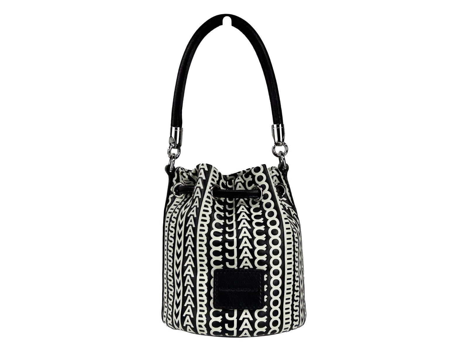 Marc Jacobs Mini Monogram Crossbody Bucket Bag Silver Leather