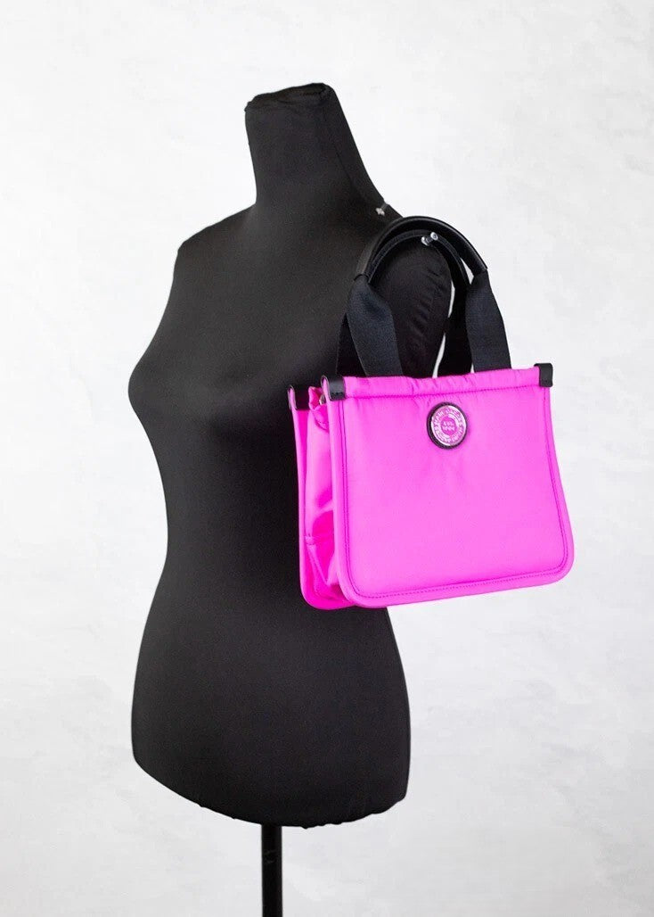 Marc Jacobs Small Neon Fuchsia Nylon Fabric Tote Convertible Bag Purse Silver