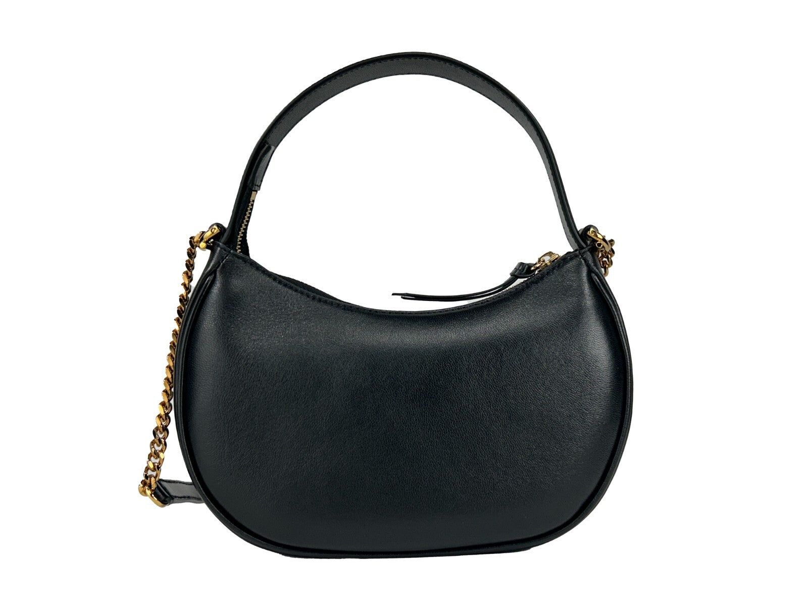 Versace Quilted Black Leather Half Moon Chain Crossbody Bag Gold