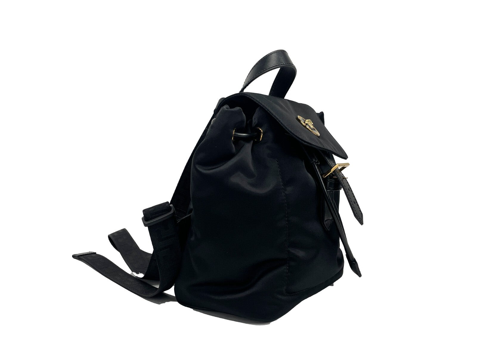 Versace Mini Nylon Medusa Drawstring Backpack Bag Gold Leather
