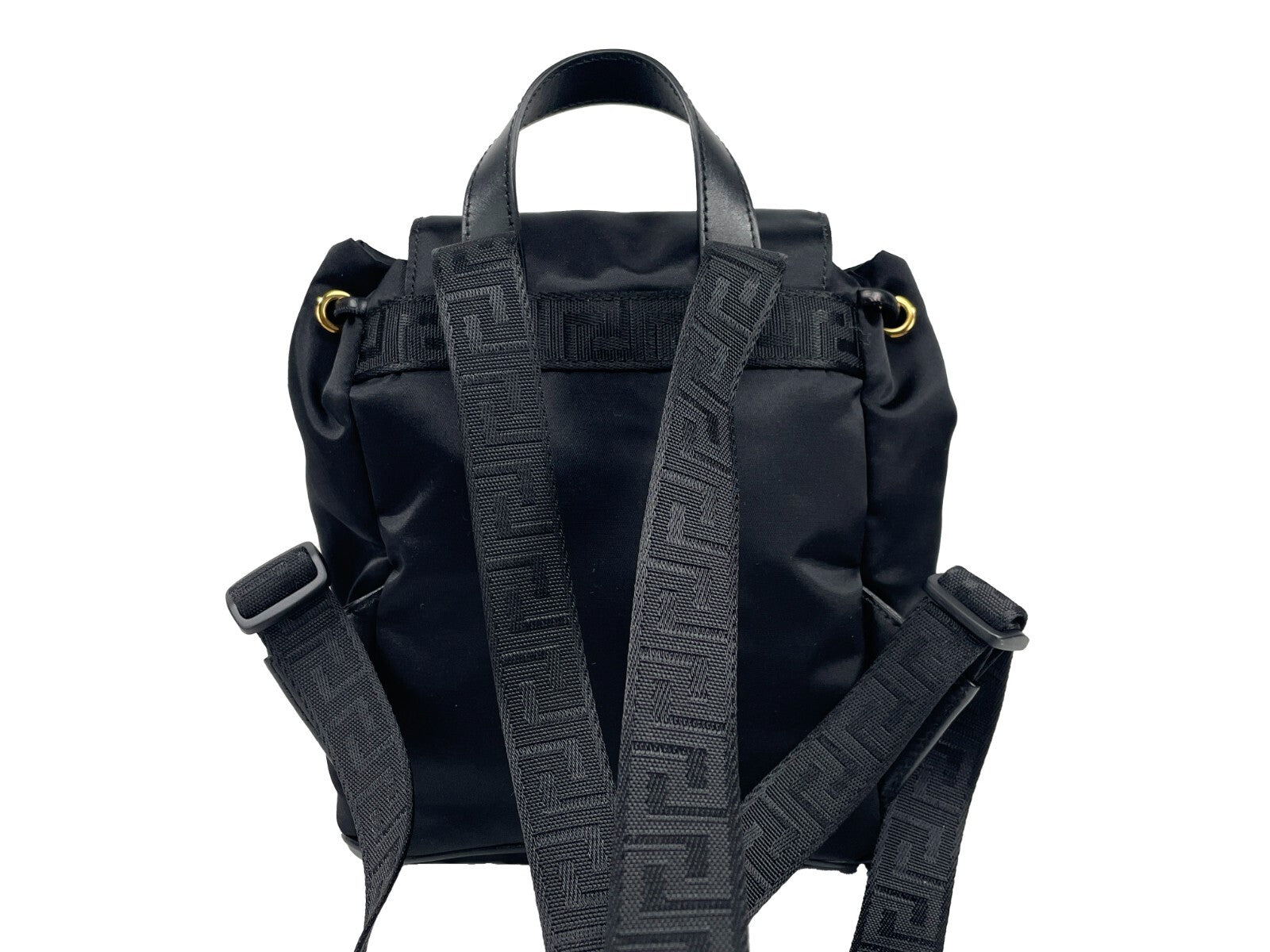 Versace Mini Nylon Medusa Drawstring Backpack Bag Gold Leather
