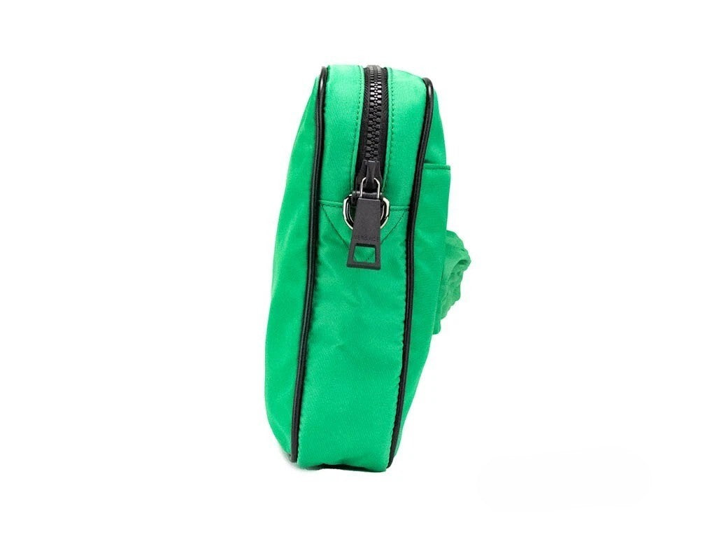 Versace Small Bright Green Nylon Fabric Medusa Crossbody Messenger Bag Purse Black