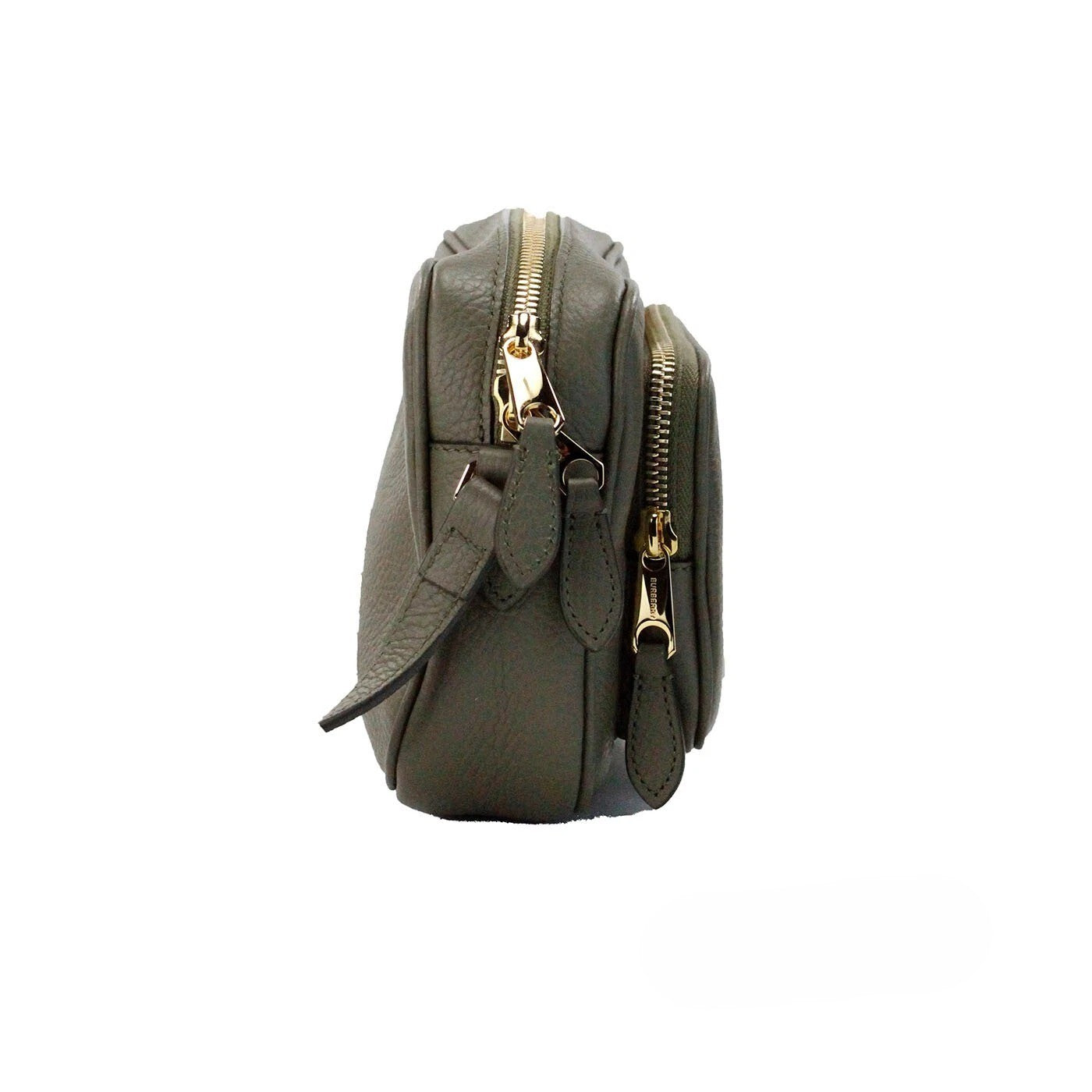 Burberry Small Branded Dark Fern Green Grainy Leather Camera Crossbody Bag Gold