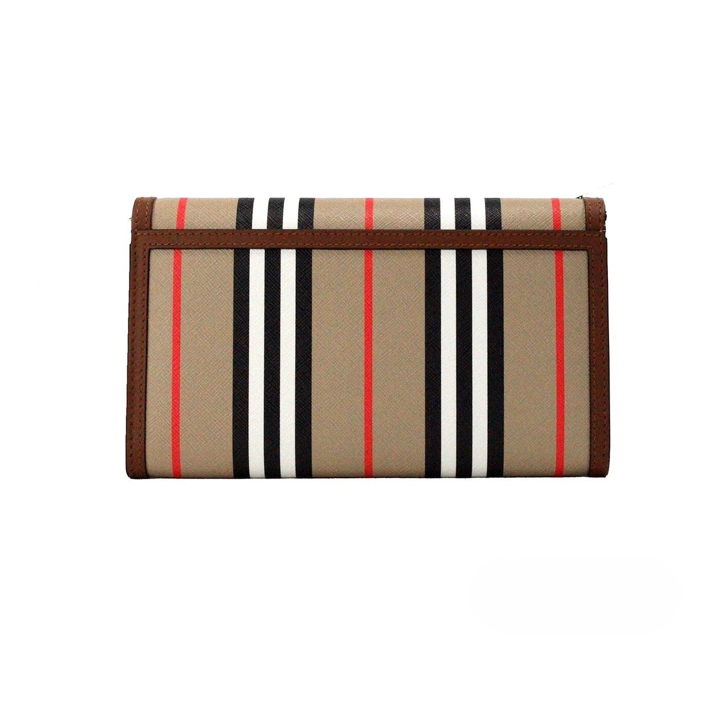Burberry Hannah Icon Stripe Archive Tan E-Canvas Leather Wallet Crossbody Bag Gold