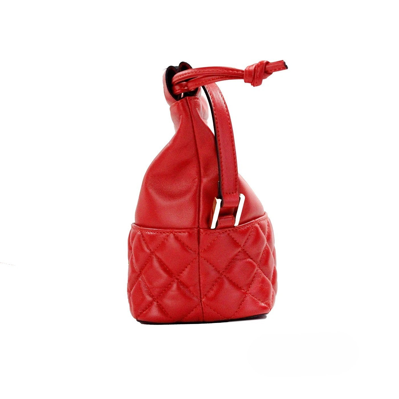 Versace Red Quilted Leather Drawstring Shoulder Bag Bucket Crossbody Handbag Gold Smooth