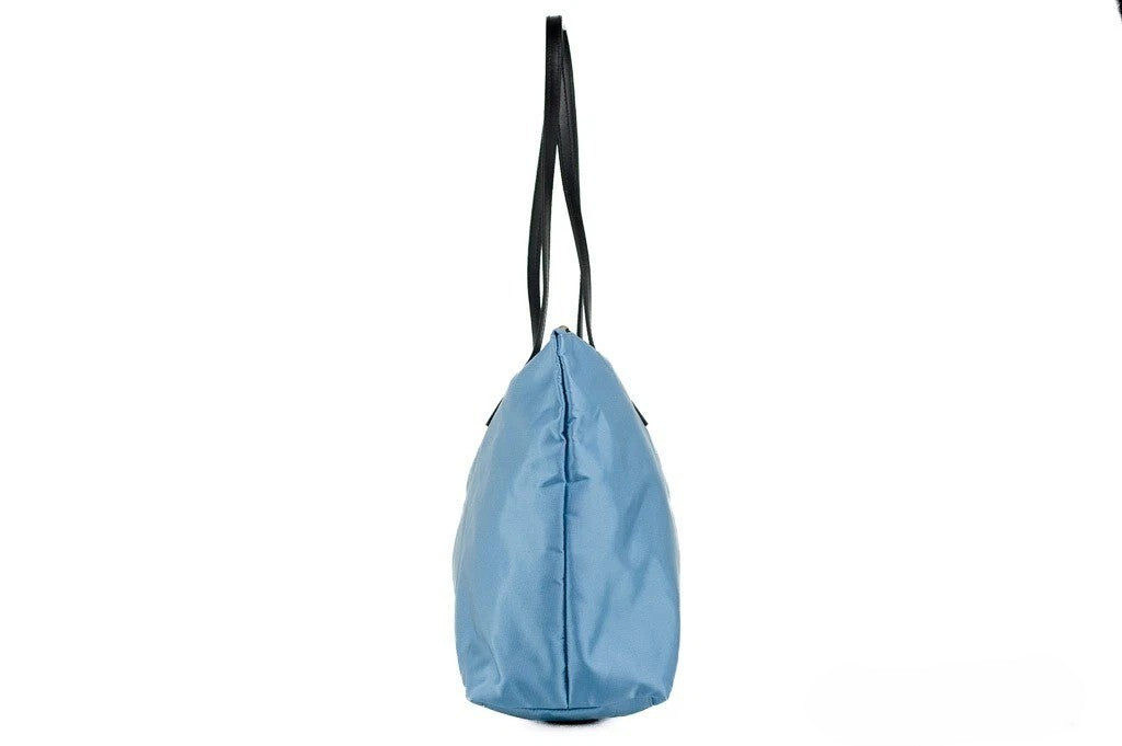 Versace Portuna Medusa Medium Cornflower Blue Nylon Leather Tote Bag Purse Gold