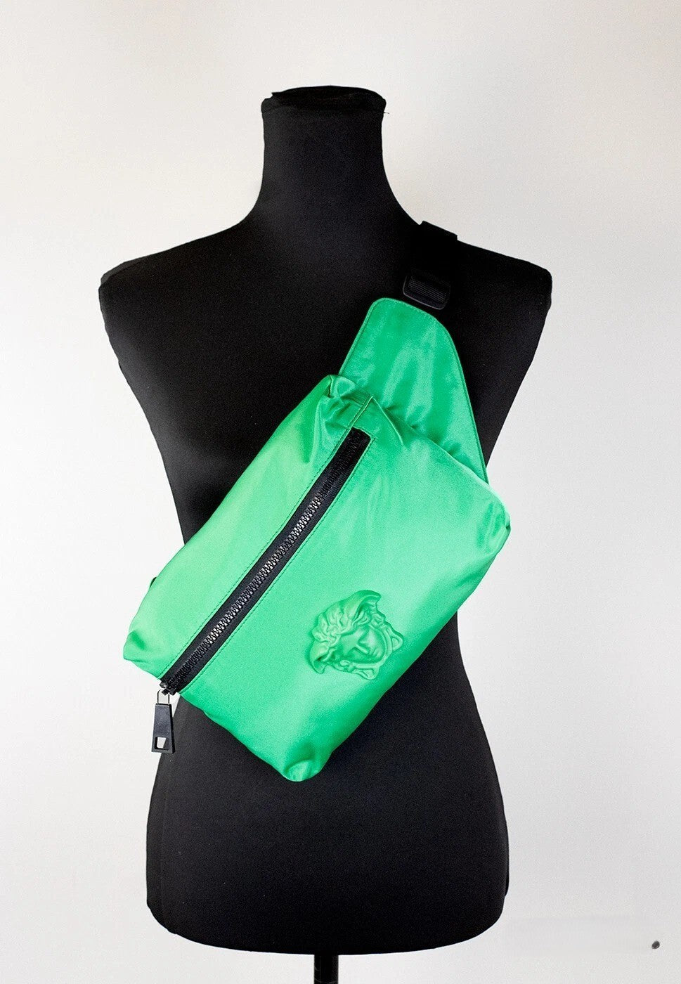 Versace Small Bright Green Nylon Matte Medusa Belt Bag Waist Fanny Pack Purse Black