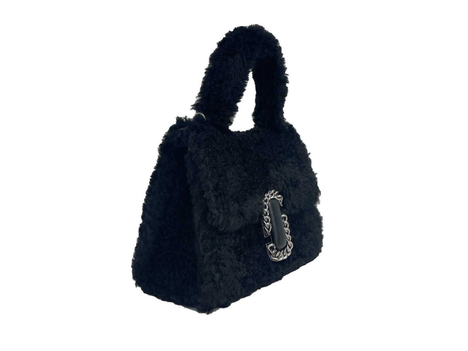 Marc Jacobs The St Mini Top Handle Satchel Crossbody Bag Silver Fur