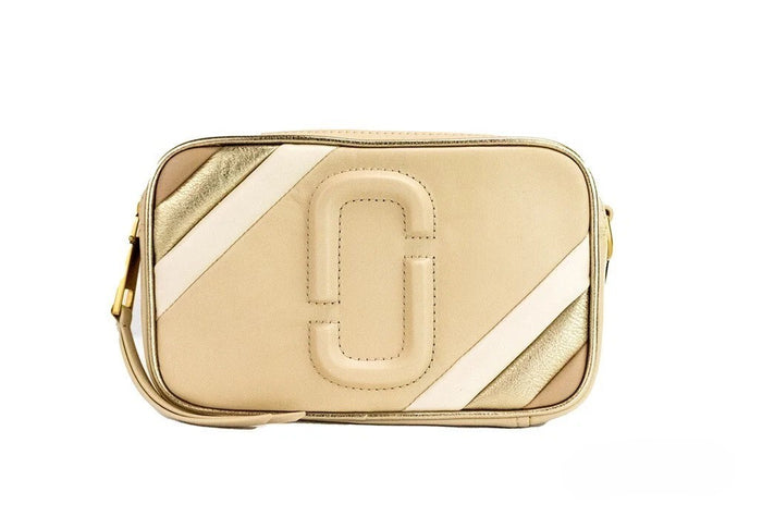 Marc Jacobs The Moto Shot 21 Curds Leather Camera Crossbody Purse Bag Gold