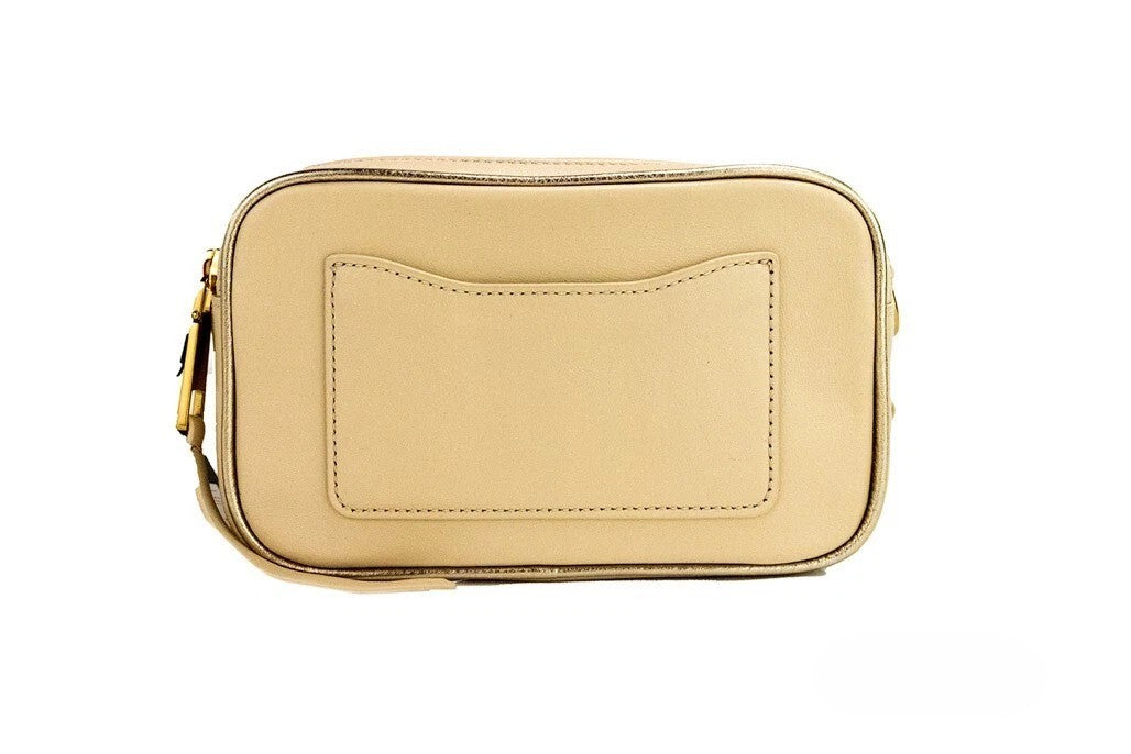 Marc Jacobs The Moto Shot 21 Curds Leather Camera Crossbody Purse Bag Gold