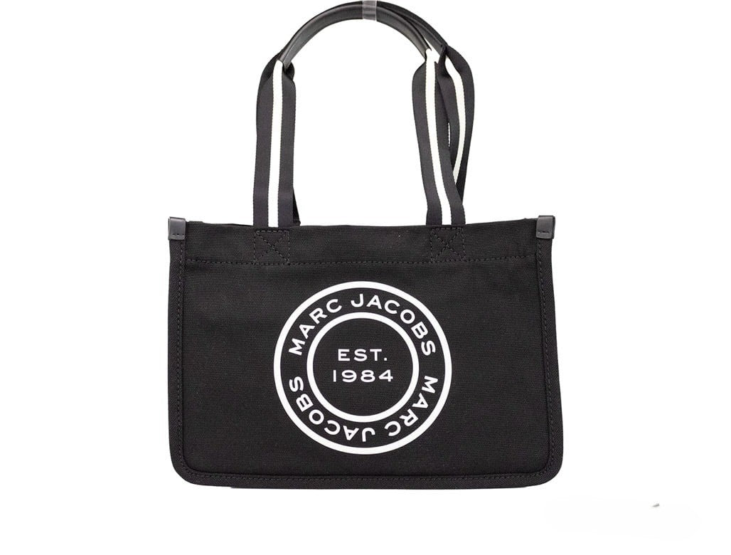 Marc Jacobs Medium Black Canvas Fabric Shoulder Convertible Tote Purse Bag Silver
