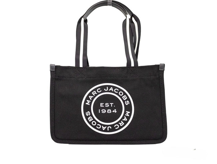 Marc Jacobs Medium Black Canvas Fabric Shoulder Convertible Tote Purse Bag Silver