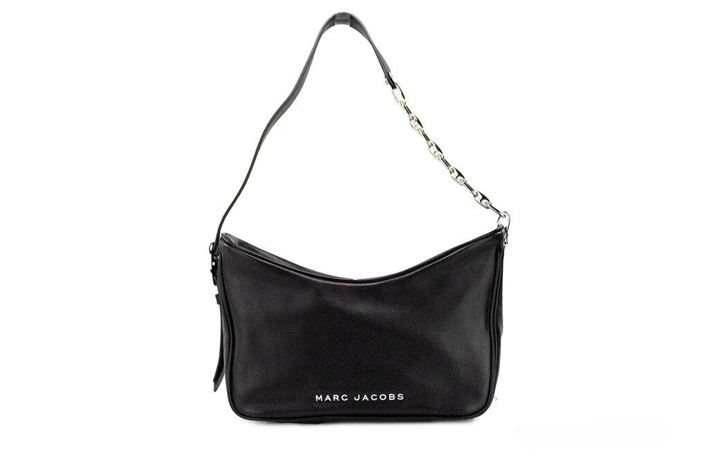 Marc Jacobs Tempo Small Black Smooth Leather Hobo Convertible Shoulder Bag Purse Silver