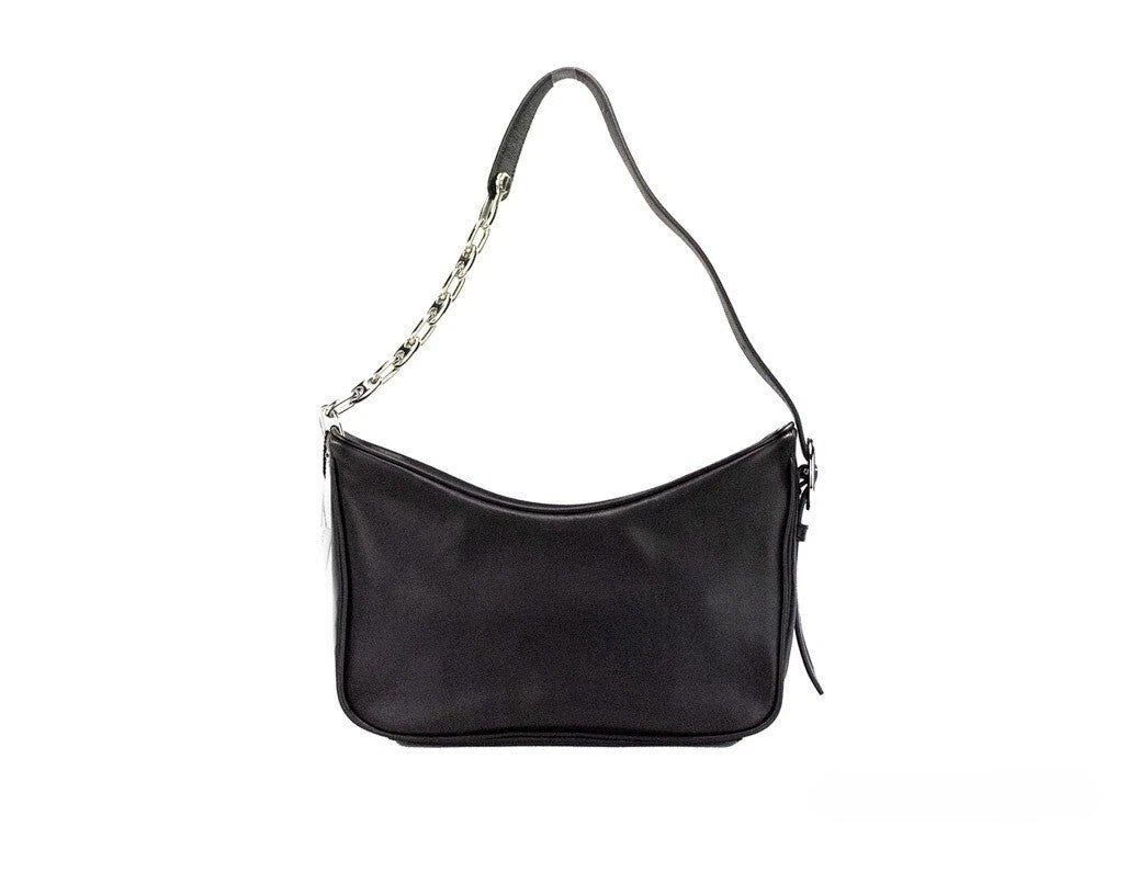 Marc Jacobs Tempo Small Black Smooth Leather Hobo Convertible Shoulder Bag Purse Silver