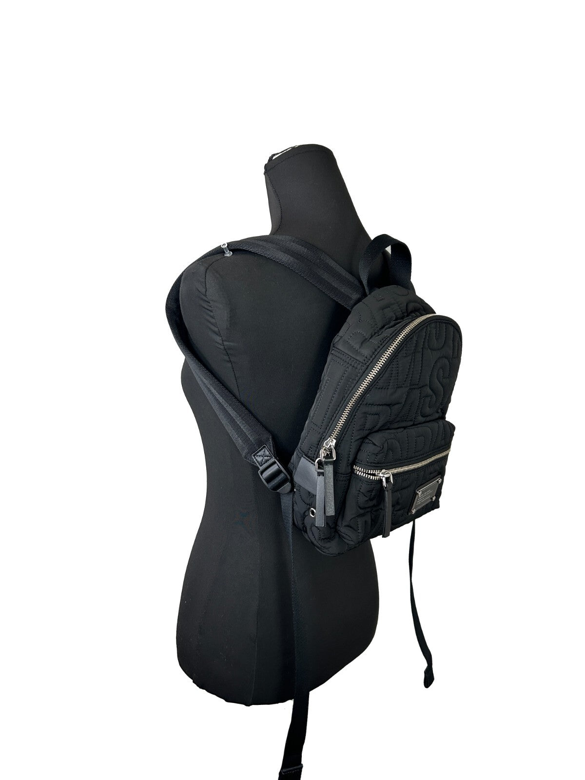 Marc Jacobs Small Black Quilted Backpack Bookbag Silver Nylon