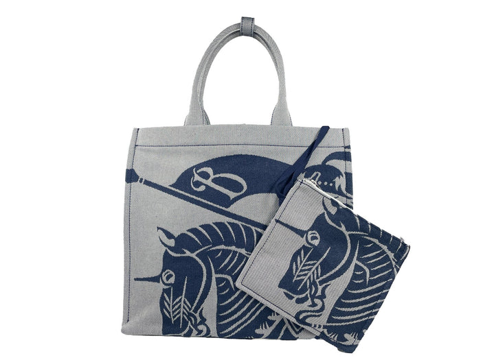 Burberry Navy Ekd Canvas Tote Bag With Coin Pouch Silver