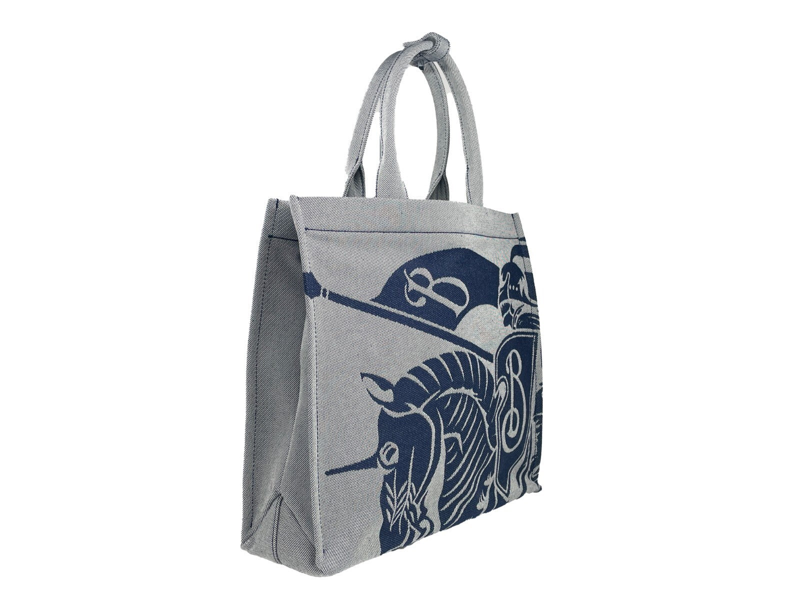 Burberry Navy Ekd Canvas Tote Bag With Coin Pouch Silver