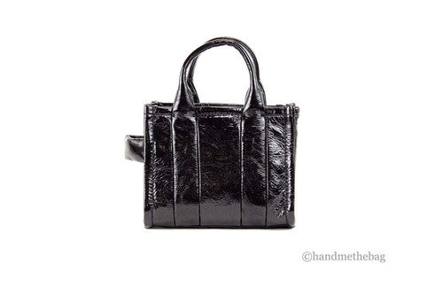 Marc Jacobs The Shiny Crinkle Micro Tote Black Leather Crossbody Bag Handbag Silver